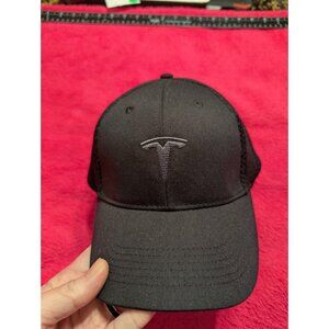 Tesla Black Mesh Trucker Hat Snapback Cap Logo Embroidered One Size OSFM